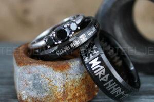 Vegvisir Rings, Vikings Rings, Viking Runes Rings, Norsemen Rings, Nordic Runes Rings, Black Tungsten Bands, Black Wedding Rings, Black Wedding Bands