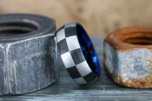 Racing Ring, Checkered Flag Ring, Auto Racing Ring, Checkered Racing Wedding Ring, Auto Racing Jewelry