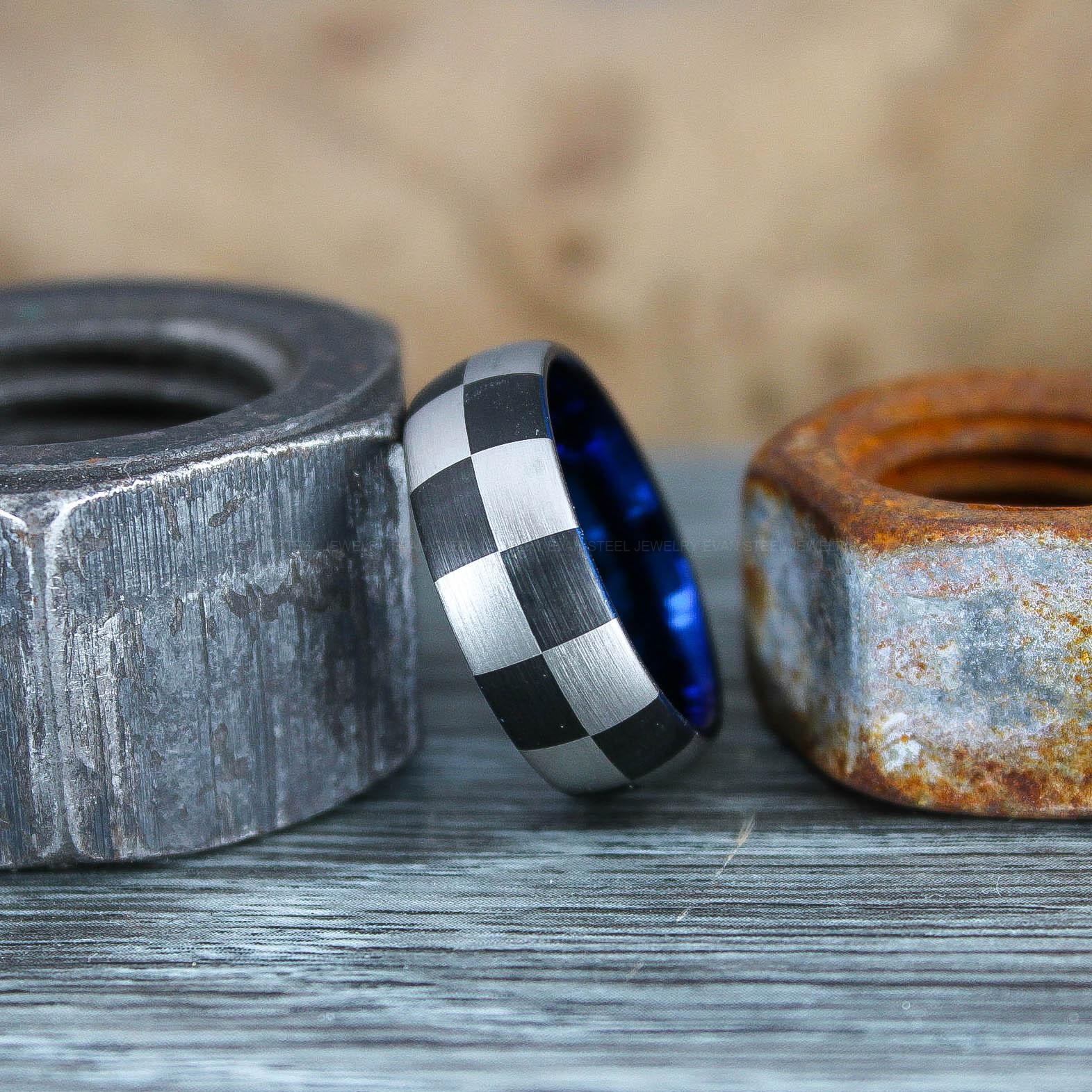 IMG_0640 Racing Ring, Checkered Flag Ring, Auto Racing Ring, Checkered Racing Wedding Ring, Auto Racing Jewelry - Image 1