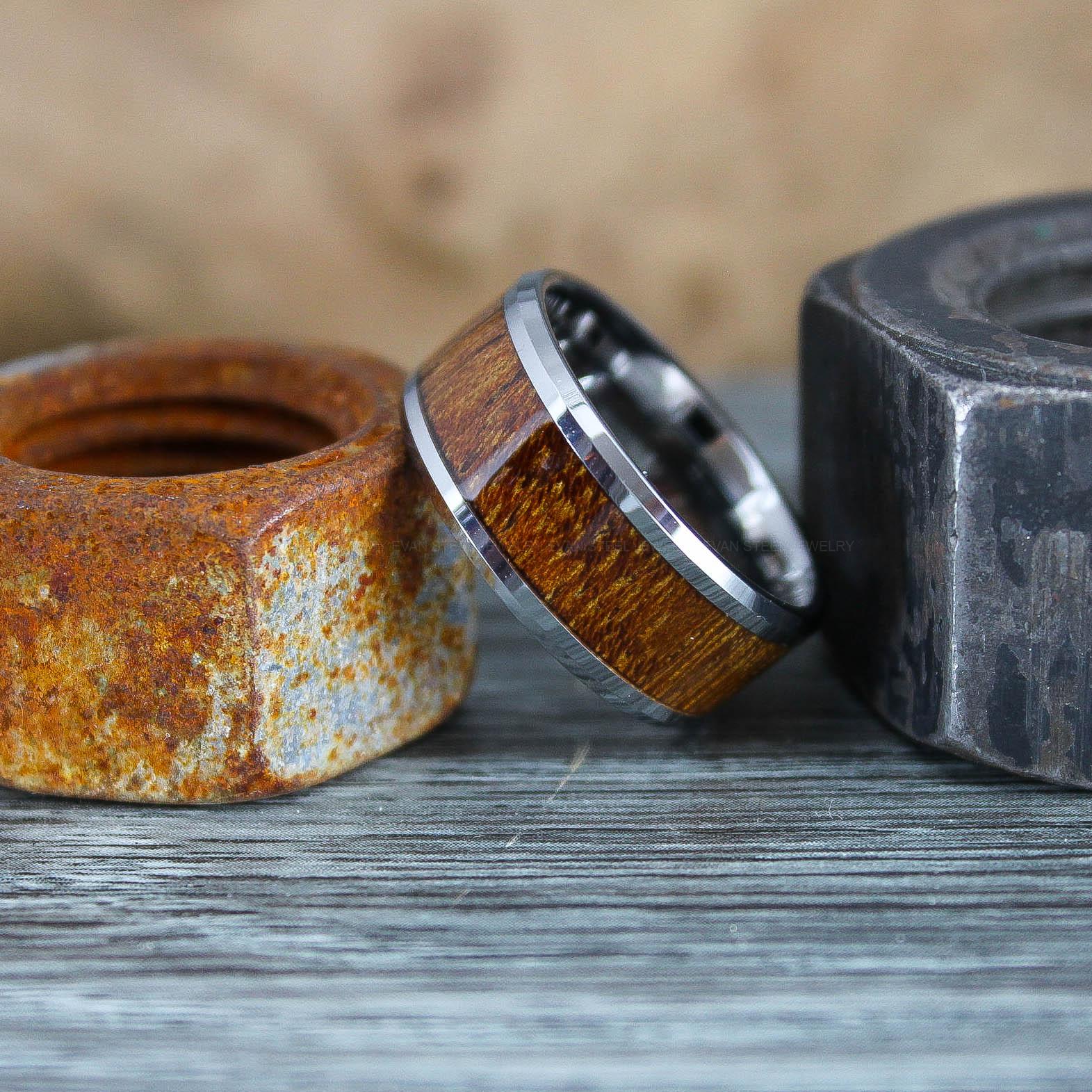 IMG_0644 Wood Ring, Wood Wedding Band, Wood Wedding Ring, Silver Tungsten Band with Wood Inlay - Image 1