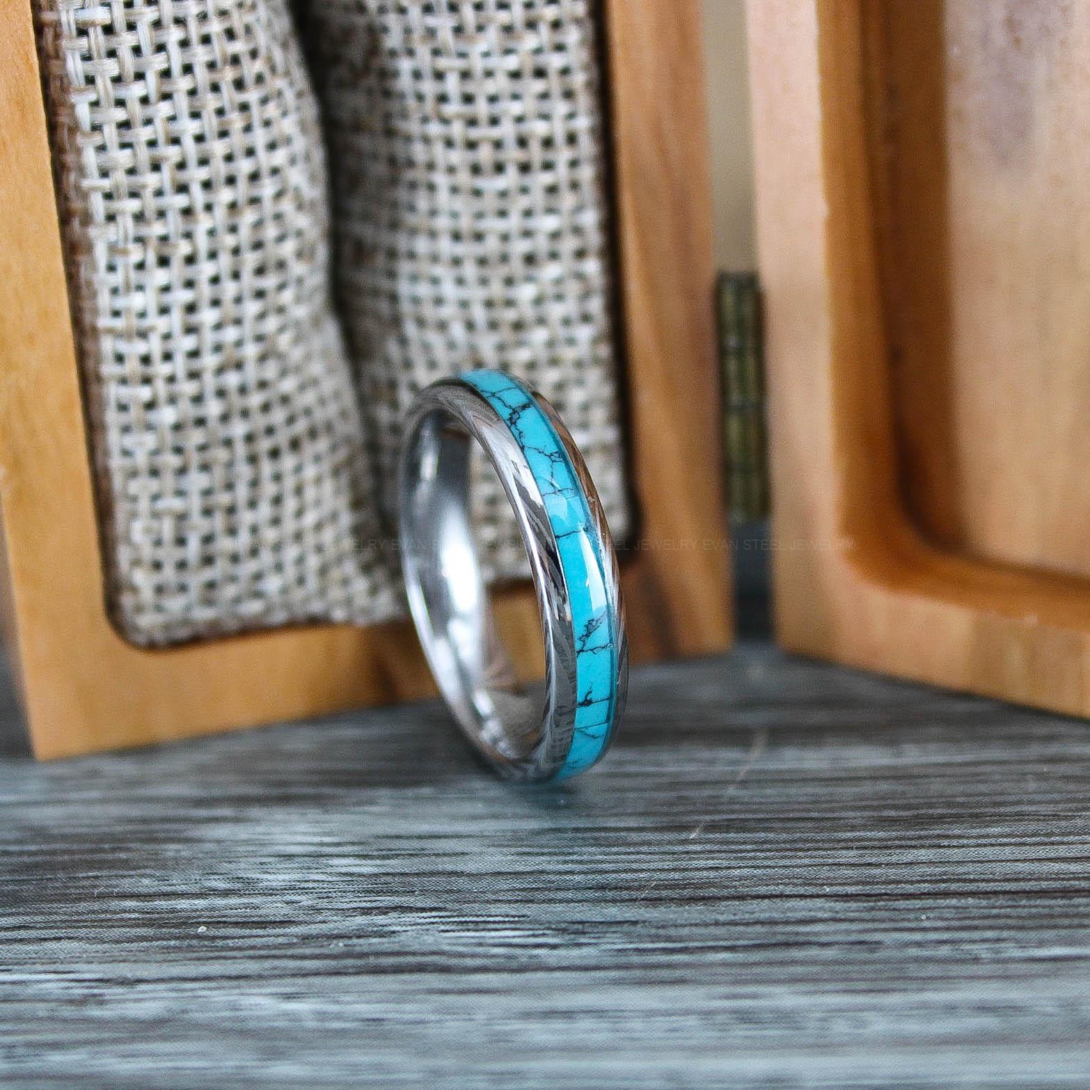 IMG_0651 Turquoise Ring, Turquoise Wedding Ring, Turquoise Wedding Band, Silver Wedding Ring, Silver Tungsten Band, Silver Tungsten Ring - Image 1