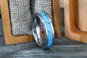 Turquoise Ring, Turquoise Wedding Ring, Turquoise Wedding Band, Silver Wedding Ring, Silver Tungsten Band, Silver Tungsten Ring