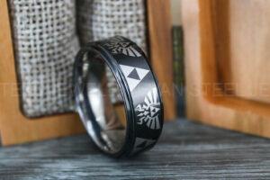 Zelda Ring, Zelda Wedding Ring, Gamer Ring, Gamer Jewelry, Zelda Wedding Band, Gamer Wedding Ring, Black Wedding Ring