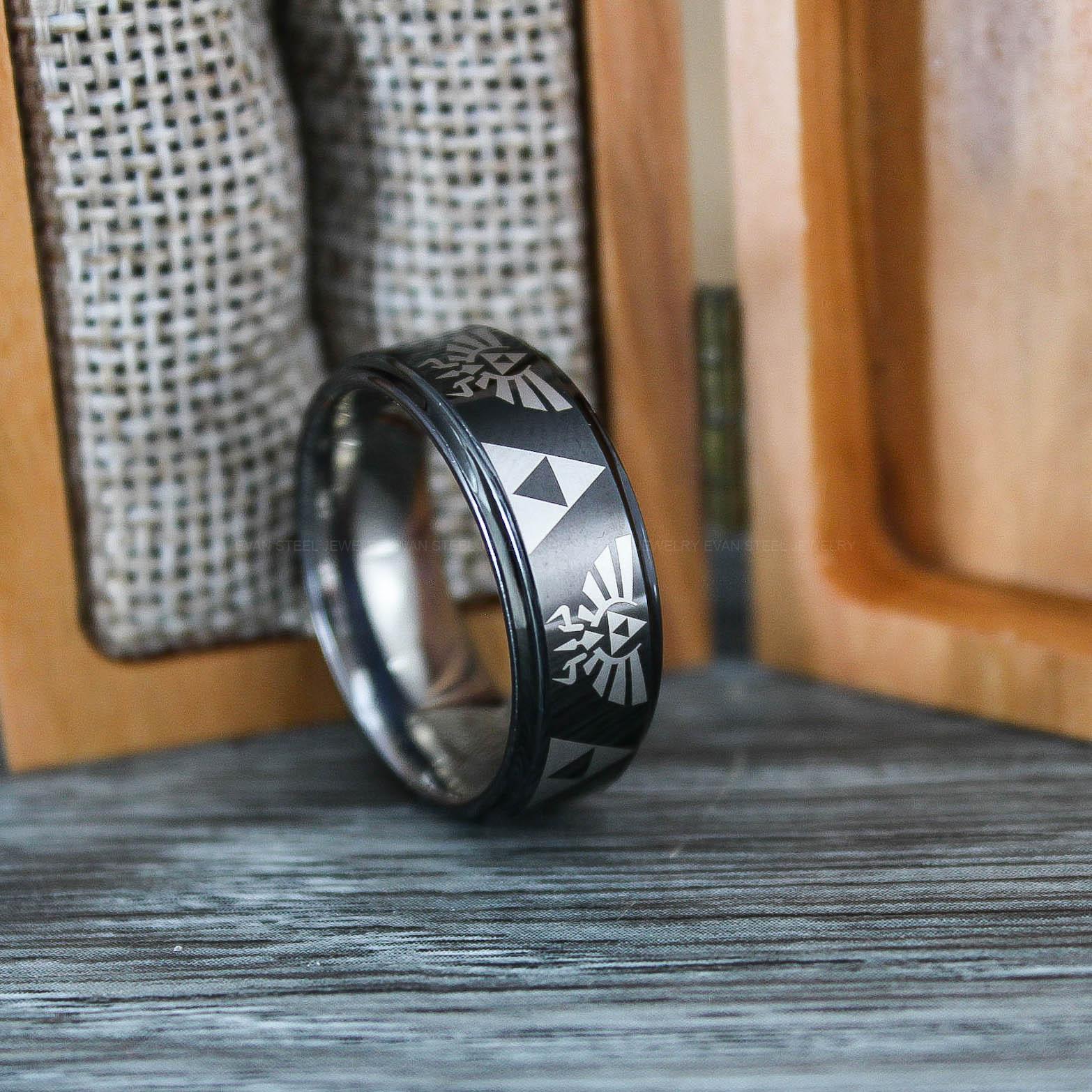 IMG_0655 Zelda Ring, Zelda Wedding Ring, Gamer Ring, Gamer Jewelry, Zelda Wedding Band, Gamer Wedding Ring, Black Wedding Ring - Image 1