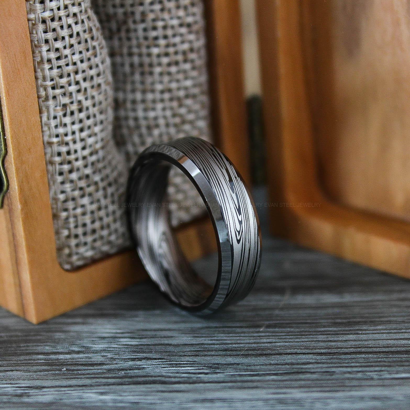 IMG_0664 Damascus Steel Ring, Damascus Steel Wedding Ring, Damascus Steel Wedding Band, Black Wedding Ring, Black Damascus Steel Wedding Ring - Image 1