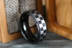 Racing Ring, Checkered Flag Ring, Auto Racing Ring, Checkered Racing Wedding Ring, Auto Racing Jewelry