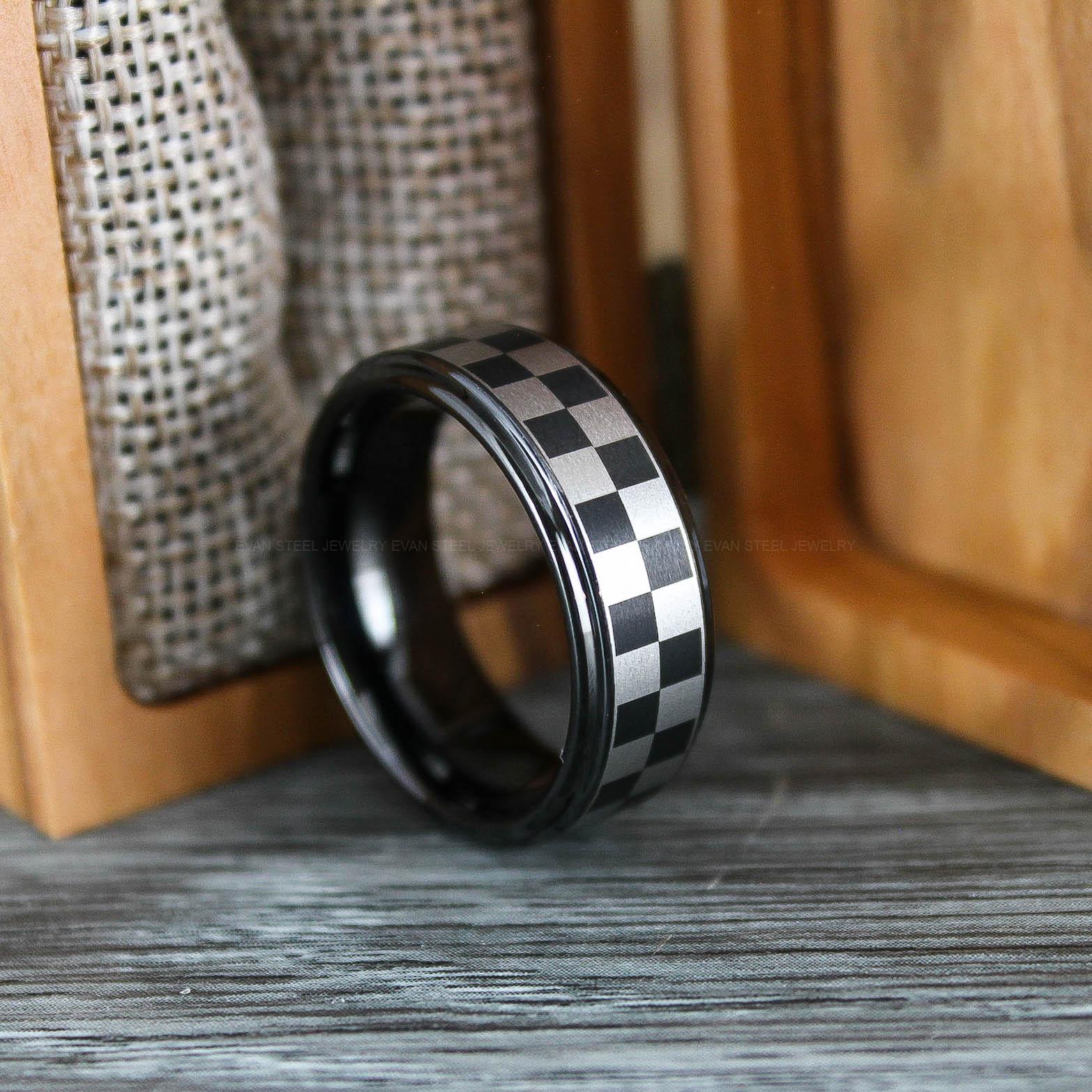 IMG_0665 Racing Ring, Checkered Flag Ring, Auto Racing Ring, Checkered Racing Wedding Ring, Auto Racing Jewelry - Image 1
