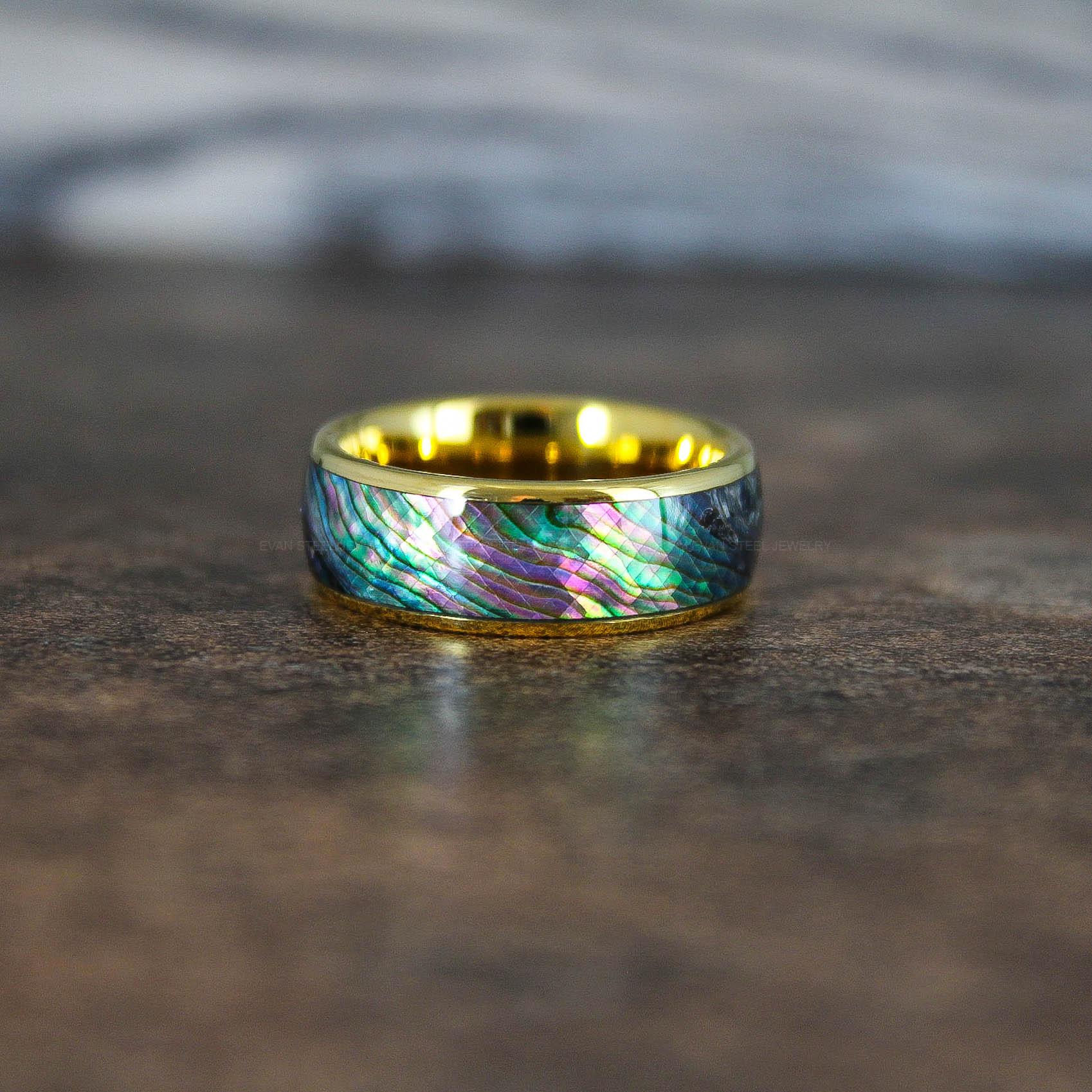 IMG_8856 Abalone Shell Ring, Abalone Shell Jewelry, Abalone Shell Wedding Band - Image 1