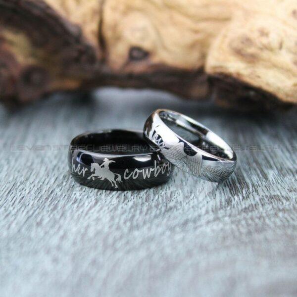 Cowboys Ring, Cowboys Wedding Band, Cowgirl Ring, Black Wedding Bands, Matching Rings, Matching Wedding Bands, Couple Rings, Couple Bands