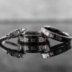 Ride or Die Rings, Ride or Die Wedding Rings, 3 Piece Couple Set Black Tungsten Bands, 3mm .925 Sterling Silver Three Stone Engagement Ring