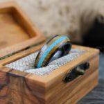 Turquoise Ring, Turquoise Wedding Ring, Turquoise Wedding Band, Black Wedding Ring, Black Tungsten Band, Whiskey Barrel Wood Ring