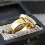 Couple Rings, Couple Wedding Rings, 3 Piece Couple Set Yellow Gold Tungsten Bands, 4mm Wedding Bands, Couple Wedding Bands, Matching Rings - Image 4