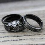 Gamer Rings, Circuit Board Rings, 3 Piece Couple Set Black Tungsten Bands Circuit Board Pattern, Gamer Wedding Rings, Couple Wedding Bands