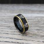 Mechanic Ring, Piston Ring, Pistons Ring, Engine Ring, 8mm Black Tungsten Band Step Edge, Engine Pistons Design Ring, Black Tungsten Ring