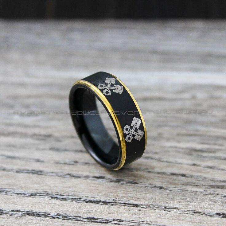 b6f9aa43373bb5007d5e97f4aceb510e Mechanic Ring, Piston Ring, Pistons Ring, Engine Ring, 8mm Black Tungsten Band Step Edge, Engine Pistons Design Ring, Black Tungsten Ring - Image 1