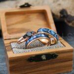 Sun and Moon Rings, Couple Rings, 3 Piece Couple Set Rose Gold Tungsten Bands, Matching Wedding Rings, Sun and Moon Wedding Bands, Sun Ring