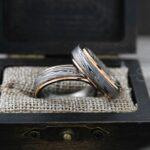 Damascus Steel Rings, Damascus Steel Wedding Rings, 3 Piece Couple Set Black Tungsten Bands .925 Sterling Silver Three Stone Engagement Ring - Image 4