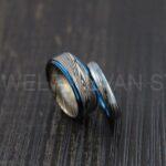 Damascus Steel Rings, Damascus Steel Wedding Rings, 2 Piece Couple Set Black Tungsten Bands