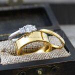 Couple Rings, Couple Wedding Rings, 3 Piece Couple Set Yellow Gold Tungsten Bands, 2mm Wedding Bands, Couple Wedding Bands, Matching Rings