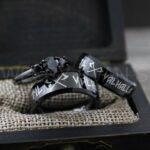 Til Valhalla Rings, Vikings Rings, Viking Runes Rings, Couple Set Nordic Rings, Norsemen Rings, Nordic Runes Rings, Black Wedding Bands