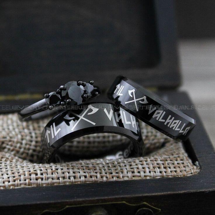 c5b73d171efda1204c96fa524ad6c9d1 Til Valhalla Rings, Vikings Rings, Viking Runes Rings, Couple Set Nordic Rings, Norsemen Rings, Nordic Runes Rings, Black Wedding Bands - Image 1