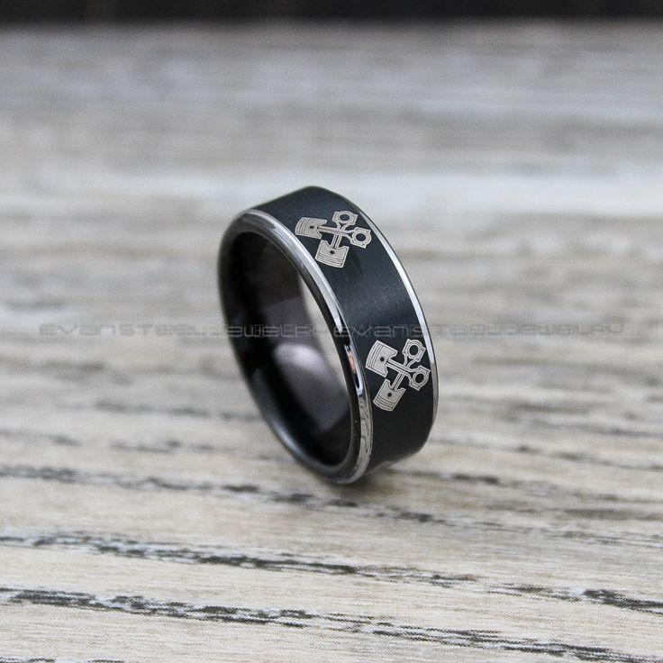 c830f3682ca18031733bc60c98793a02 Mechanic Ring, Piston Ring, Pistons Ring, Engine Ring, 8mm Black Tungsten Band Step Edge, Engine Pistons Design Ring, Black Tungsten Ring - Image 1