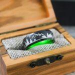 Forest Ring, Mountain Range Ring, Boreal Forest Ring, 8mm Black Tungsten Ring, Fir Trees Ring, Outdoors Landscape Ring, Bear Ring, Wolf Ring (Copy)
