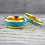 Turquoise Rings, Turquoise Wedding Rings, Turquoise Wedding Bands, Yellow Gold Wedding Rings, Yellow Gold Tungsten Band, Gold Tungsten Ring - Image 6