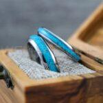 Turquoise Rings, Silver Wedding Rings, 3 Piece Couple Set Silver Tungsten Bands With Turquoise Inlay, Silver Wedding Rings, Couple Rings - Image 4