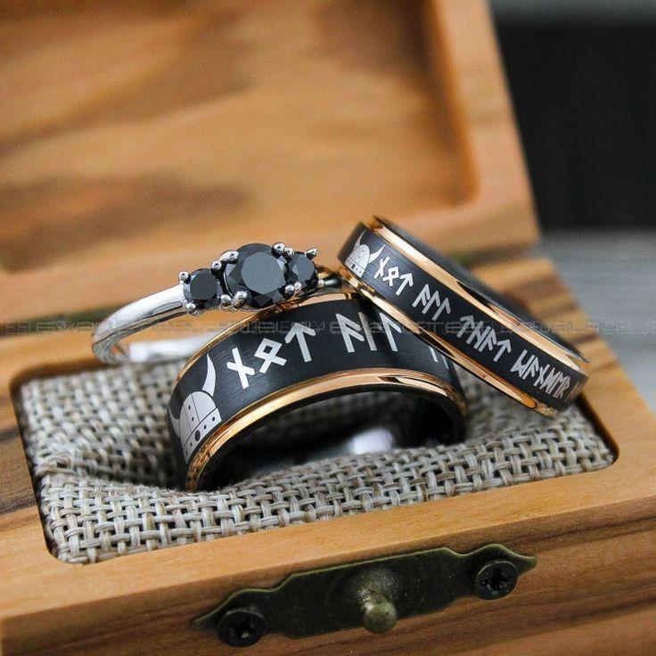 d1bb883a5966f487ba6d02eab03ec73e Til Valhalla Rings, Vikings Rings, Viking Runes Rings, Couple Set Nordic Rings, Norsemen Rings, Nordic Runes Rings, Black Wedding Bands - Image 1