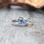 Meteorite Ring, Silver Band, 2 Piece Bridal Set Silver Tungsten Band Meteorite Inlay & 3mm .925 Sterling Silver Three Stone Engagement Ring