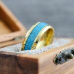 Turquoise Rings, Turquoise Wedding Rings, Turquoise Wedding Bands, Yellow Gold Wedding Rings, Yellow Gold Tungsten Band, Gold Tungsten Ring - Image 5
