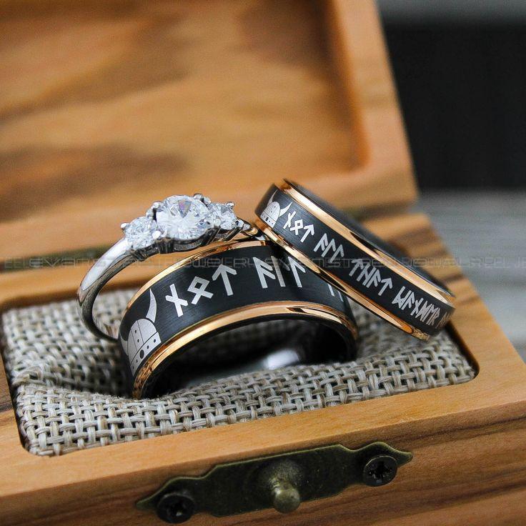 d8286f24a36b91ddc796a1ac6f972ce8 Til Valhalla Rings, Vikings Rings, Viking Runes Rings, Couple Set Nordic Rings, Norsemen Rings, Nordic Runes Rings, Black Wedding Bands - Image 1