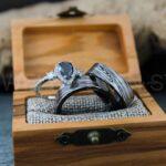 Damascus Steel Rings, Damascus Steel Wedding Rings, 3 Piece Couple Set Black Tungsten Bands .925 Sterling Silver Stone Engagement Ring - Image 4