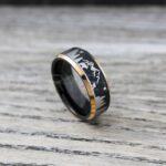 Forest Ring, Mountain Range Ring, Boreal Forest Ring, 8mm Black Tungsten Ring, Fir Trees Ring, Outdoors Landscape Ring, Bear Ring, Wolf Ring