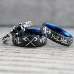 Til Valhalla Rings, Vikings Rings, Viking Runes Rings, Couple Set Nordic Rings, Norsemen Rings, Nordic Runes Rings, Black Wedding Bands