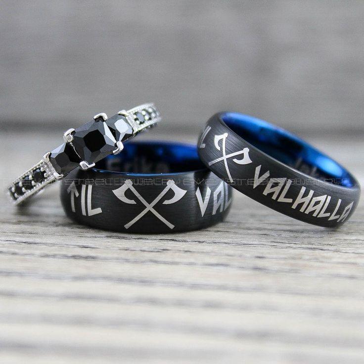 dc1a0232aa8ff8bfd46c88bda54b2746 Til Valhalla Rings, Vikings Rings, Viking Runes Rings, Couple Set Nordic Rings, Norsemen Rings, Nordic Runes Rings, Black Wedding Bands - Image 1