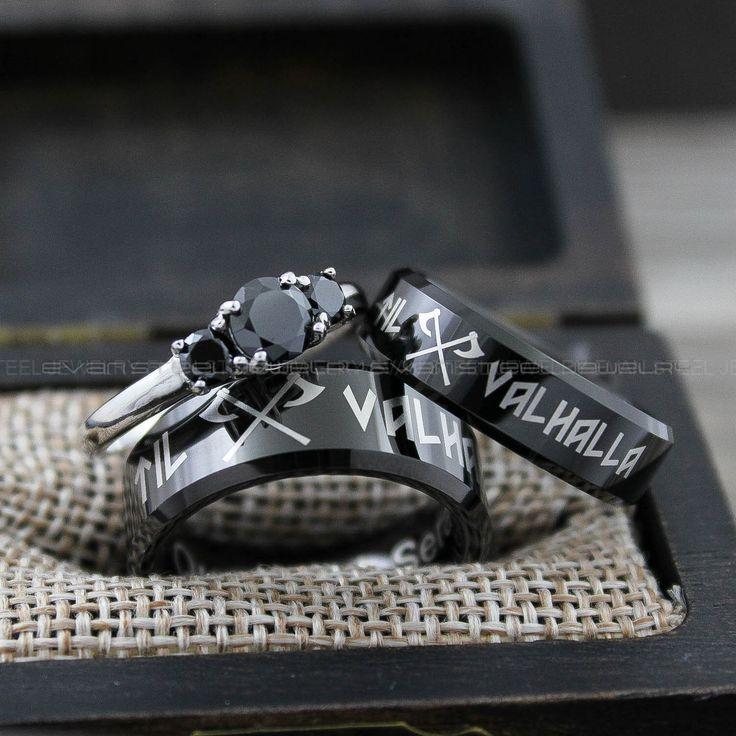 de6e91f78aaefce2d6eb8a104597aa09 Til Valhalla Rings, Vikings Rings, Viking Runes Rings, Couple Set Nordic Rings, Norsemen Rings, Nordic Runes Rings, Black Wedding Bands - Image 1