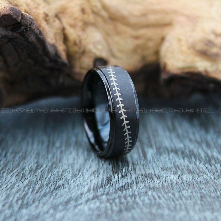 ded2edb84c2ea0991620c48f0800c2e4 Baseball Ring, Baseball Wedding Band, Baseball Wedding Ring, Black Wedding Band - Image 1