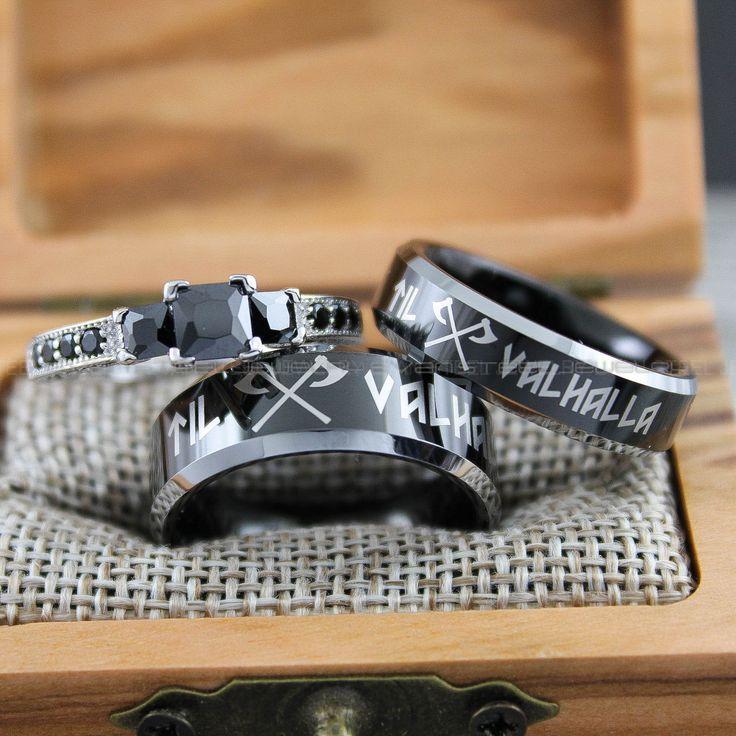 def070f6502a6c167d1fe592a7e0521c Til Valhalla Rings, Vikings Rings, Viking Runes Rings, Couple Set Nordic Rings, Norsemen Rings, Nordic Runes Rings, Black Wedding Bands - Image 1
