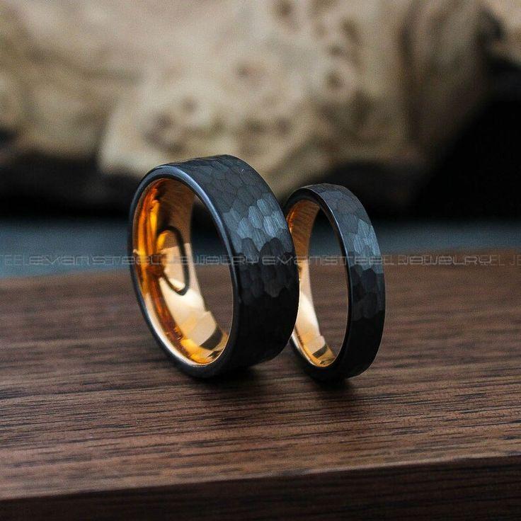 e59617aadad58156dbe762df995b0d2d Hammered Rings, Hammered Wedding Rings, Couple Rings, 2 Piece Couple Ring Set, Matching Rings, Black Wedding Rings, Black Wedding Bands - Image 1