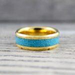 Turquoise Rings, Turquoise Wedding Rings, Turquoise Wedding Bands, Yellow Gold Wedding Rings, Yellow Gold Tungsten Band, Gold Tungsten Ring - Image 4