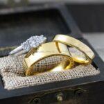 Couple Rings, Couple Wedding Rings, 3 Piece Couple Set Yellow Gold Tungsten Bands, 4mm Wedding Bands, Couple Wedding Bands, Matching Rings