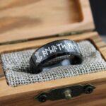 Mjolnir Ring, Vikings Ring, Viking Runes Ring, Norsemen Ring, Nordic Runes Ring, Black Tungsten Band, Black Wedding Ring, Black Wedding Band