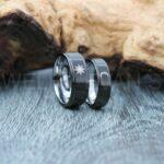 Sun and Moon Rings, Couple Rings, 2 Piece Couple Set Black Tungsten Bands, Matching Wedding Rings, Sun and Moon Wedding Bands, Sun Ring