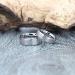 Barbed Wire Rings, Barb Wire Ring, 2 Piece Couple Set 8mm & 6mm Silver Tungsten Bands with Step Edge Matte Finish Barb Wire Laser Engraved - Image 5