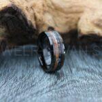 Wood Ring, Wood Wedding Band, Tungsten Band with Two Tier Koa Wood Inlay and Silver Arrow Black Tungsten Wedding Ring
