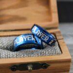 PLAYER 1 PLAYER 2 Rings, Couple Rings, 3 Piece Couple Set Blue Tungsten Bands, Gamer Wedding Rings, Gamer Bands, Blue Tungsten Gamer Rings - Image 4