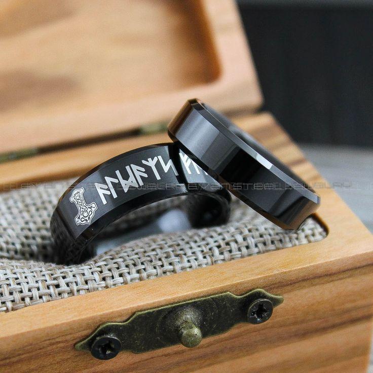f6022463bfe4250ec8d927d749cff291 Mjolnir Rings, Vikings Rings, Viking Runes Rings, Norsemen Rings, Nordic Runes Rings, Black Tungsten Bands, Black Wedding Rings, Black Wedding Bands - Image 1