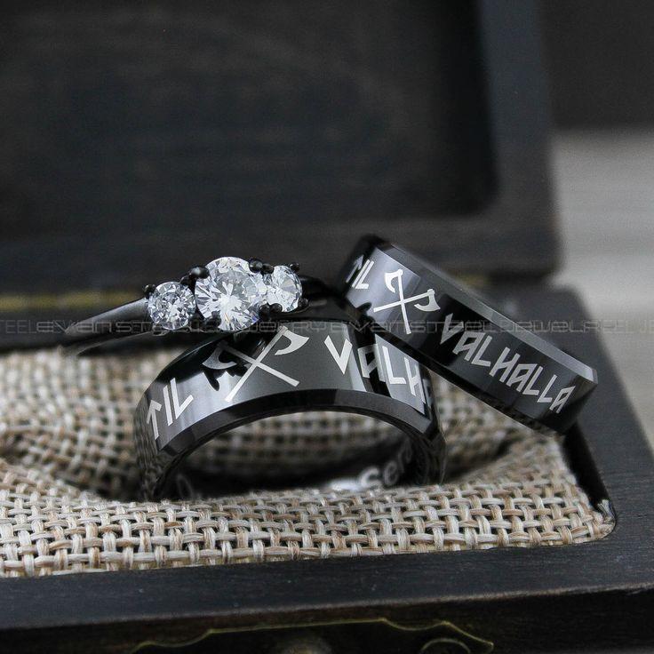 f76118ea585b3662cb6f73abf7a8ef65 Til Valhalla Rings, Vikings Rings, Viking Runes Rings, Couple Set Nordic Rings, Norsemen Rings, Nordic Runes Rings, Black Wedding Bands - Image 1